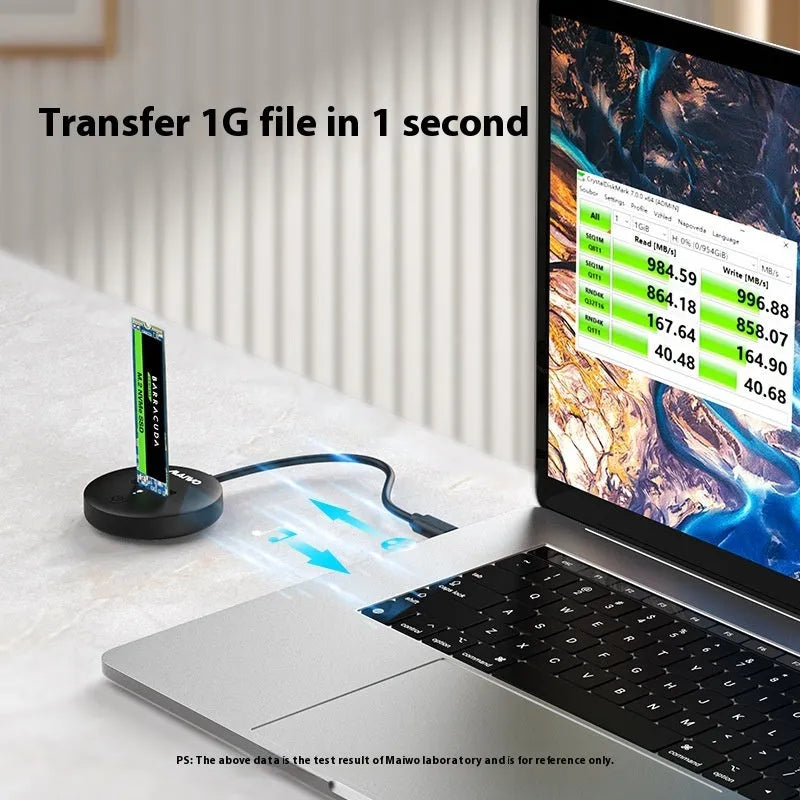 Black M.2 SSD external enclosure with USB Type-C connector for 10Gbps data transfer