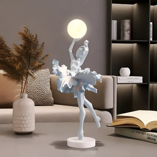 Art Girl Atmosphere small USB night lamp in resin, shown in Black Gold, White, Pink, and Light Blue colour options.