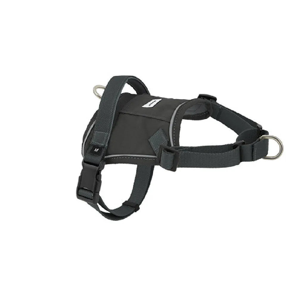 Dog chest back vest leash in buckwheat grey made from eco-friendly RPET and nylon with adjustable straps
