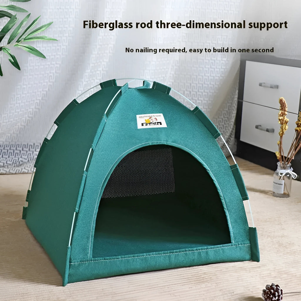 Grey linen-like fabric dog bed tent with removable cover for small medium dogs