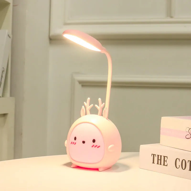 Folding cartoon animal USB LED desk lamp with plastic shade in green fawn colour