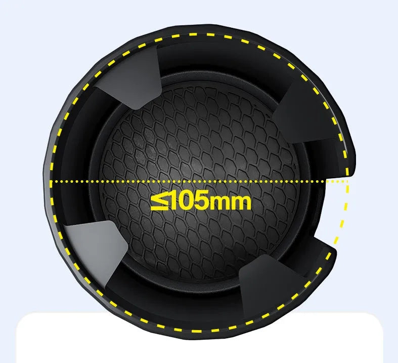 Matte black adjustable car cup holder expander for large bottles installed in a centre console.