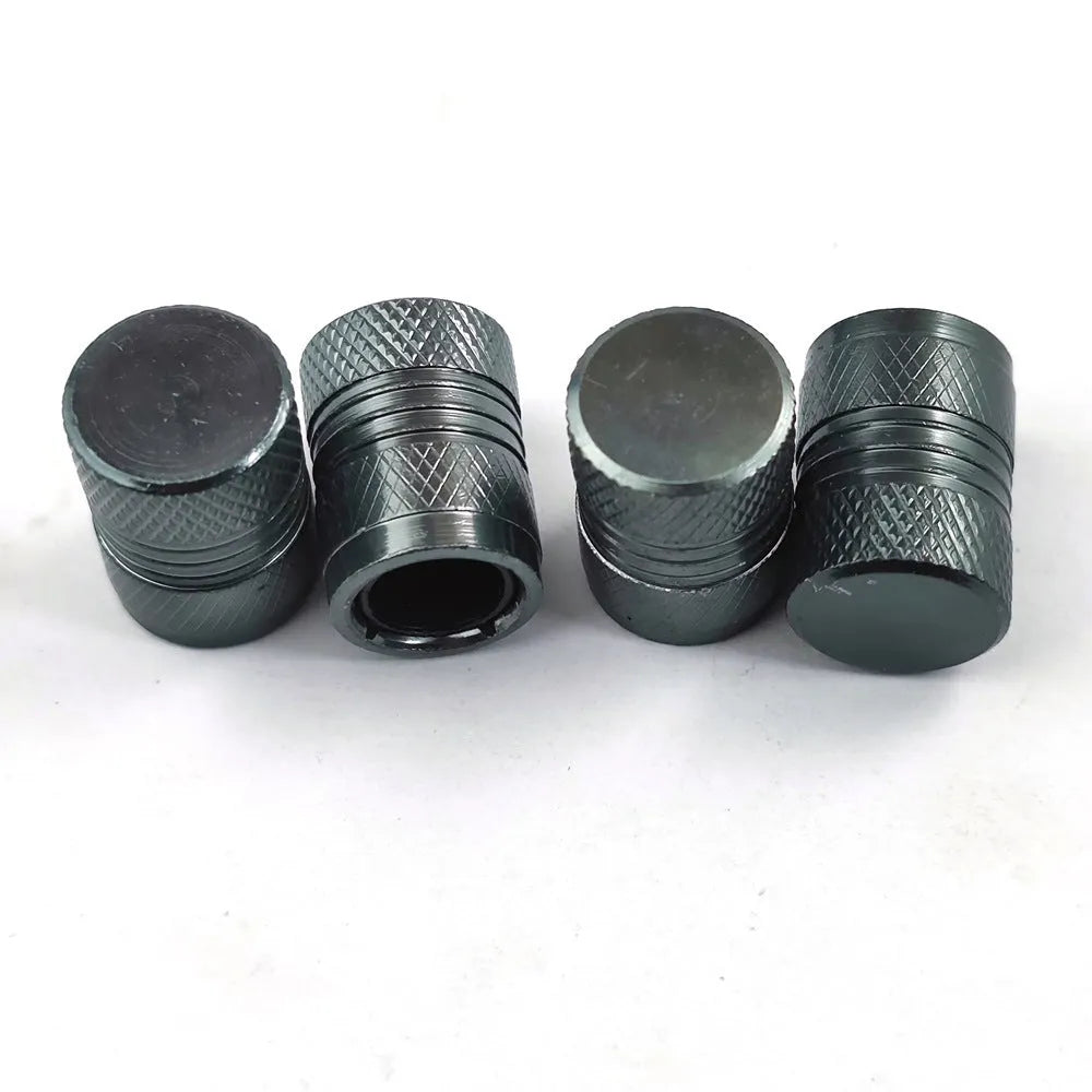 Aluminium car tyre valve dust protection caps in black blue grey red colours