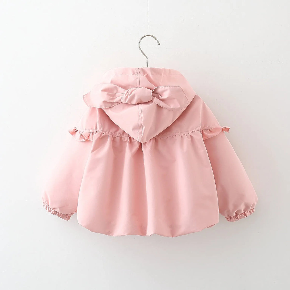Children's mid-length love hooded trench coat in green, cotton blend, zipper closure, fixed hood, girls casual spring autumn coat