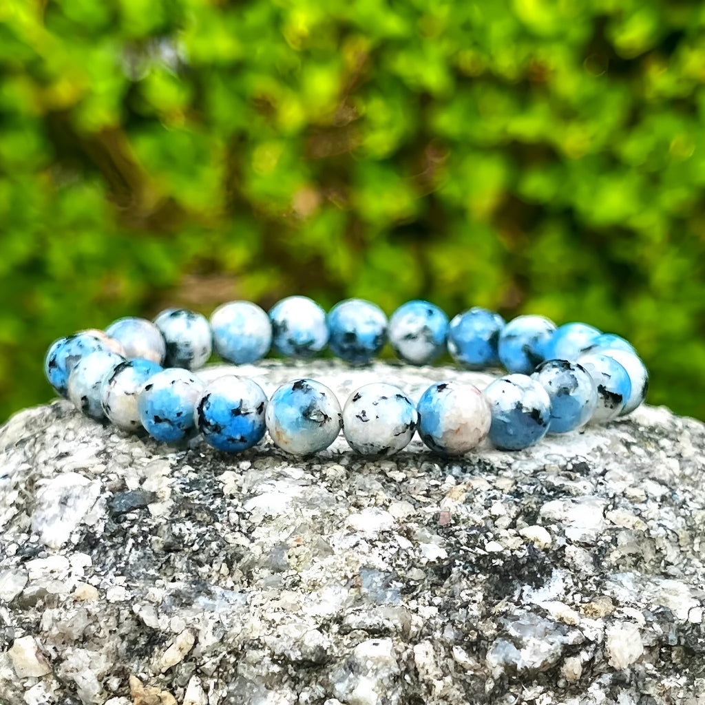 Handmade natural K2 azurite stone beaded bracelet with geometric new Chinese style design