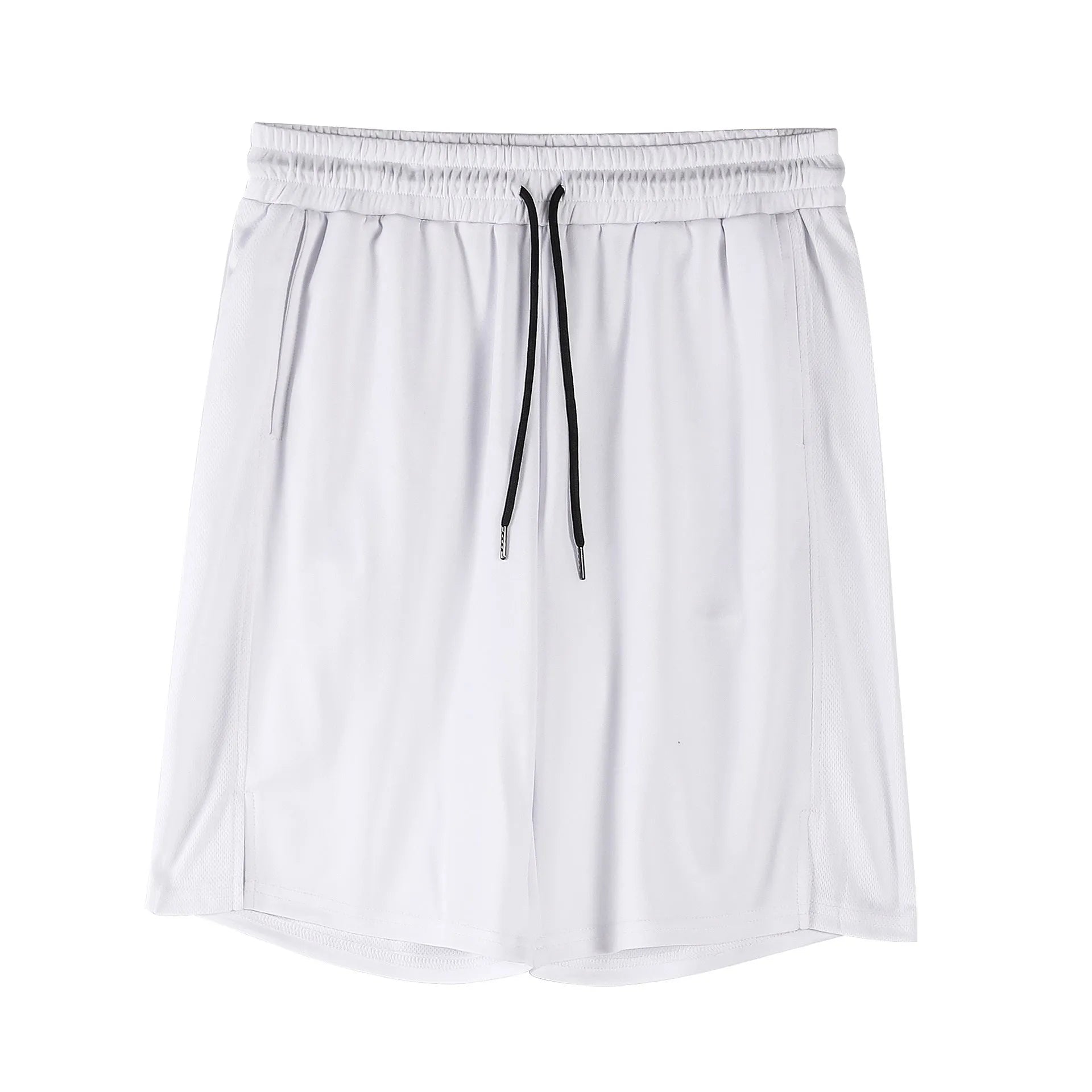 Man wearing loose-fit black quick-dry mesh shorts for casual summer sportswear.