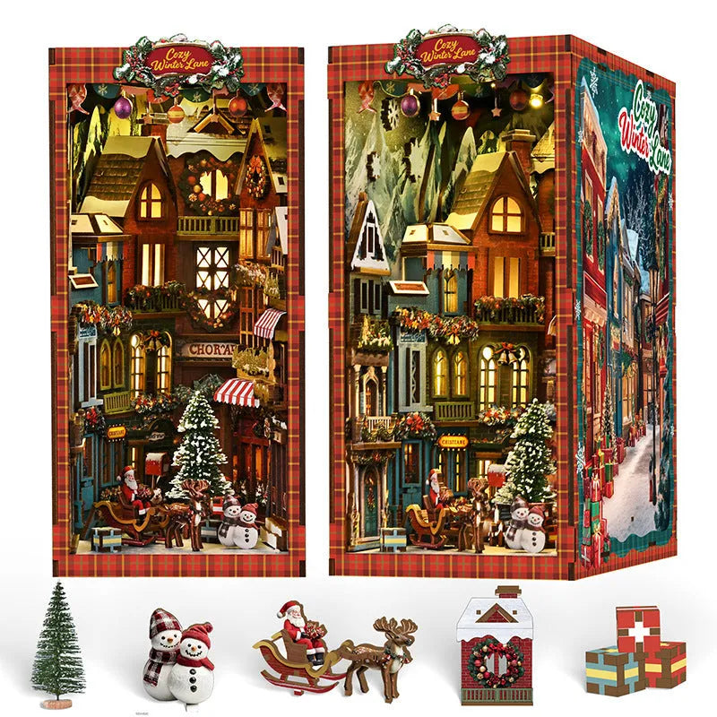 Wooden 3D bookend model kit in Cabin colour, handmade assembly toy house for ages 7-14 and all ages