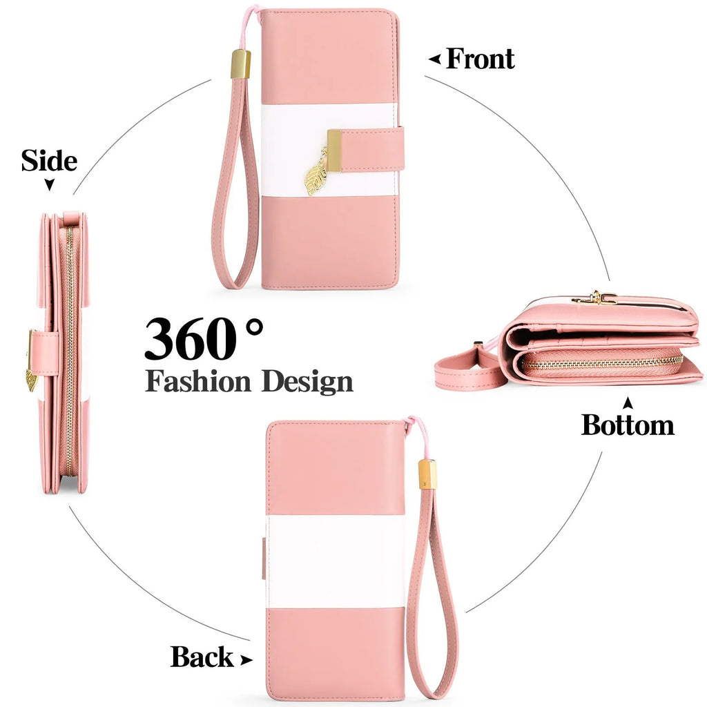 Midnight black women's anti-theft PU leather clutch bag with a visible lock, shown open to reveal soft microfiber lining.