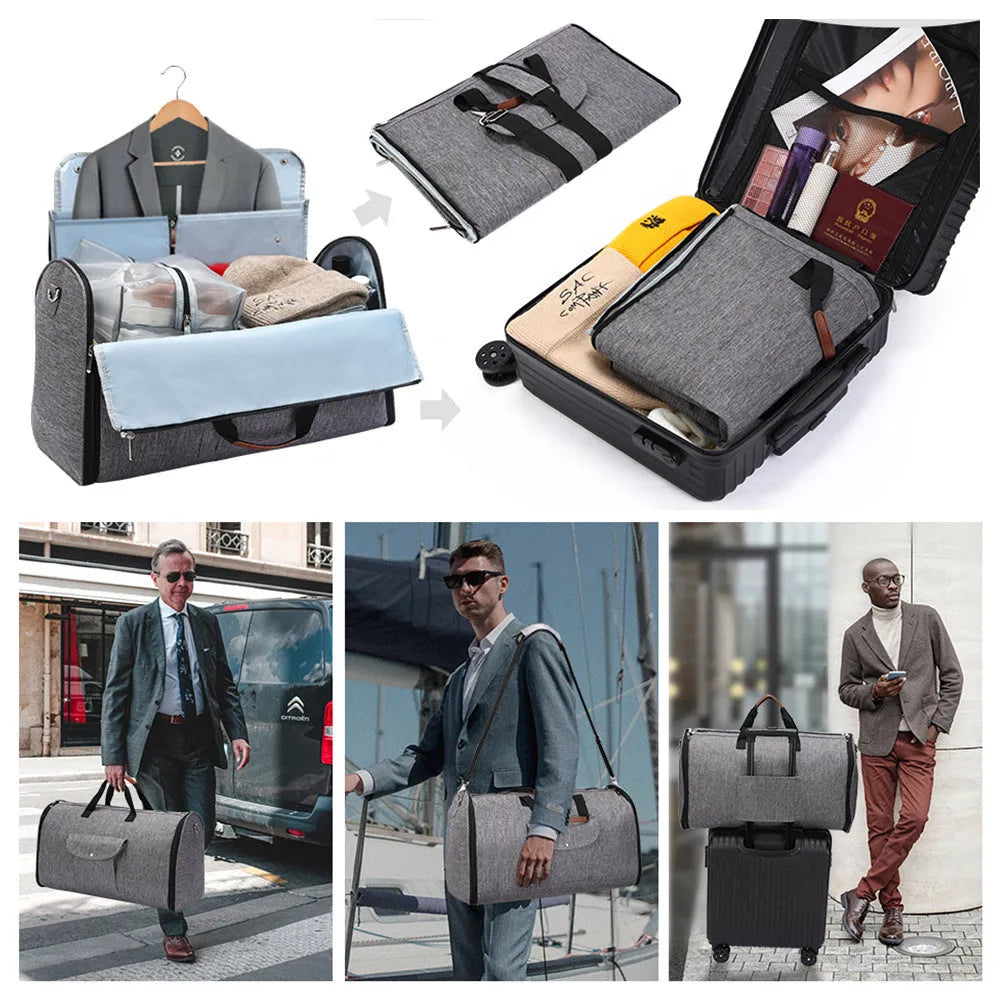 Folding dark blue Oxford cloth duffle bag with 36-55 litre capacity.