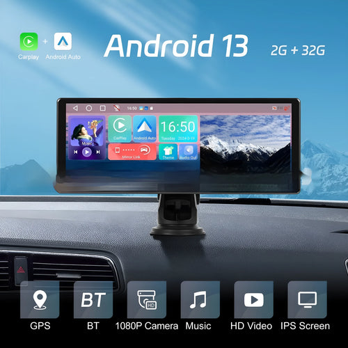 Android car display unit with 11.3-inch touchscreen mounted on vehicle dashboard