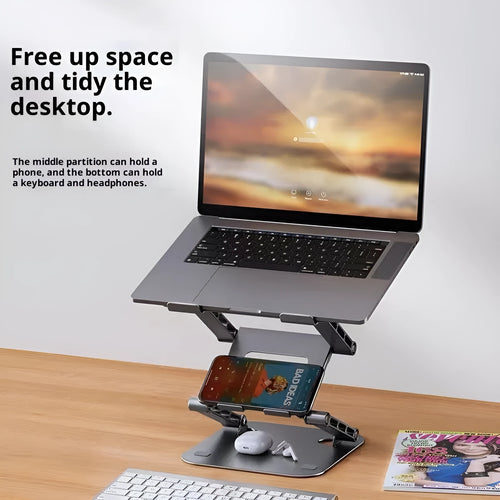 Three-layer adjustable carbon steel laptop stand for laptops under 15.6 inches, available in Bright Moon Silver or Polar Night Gray