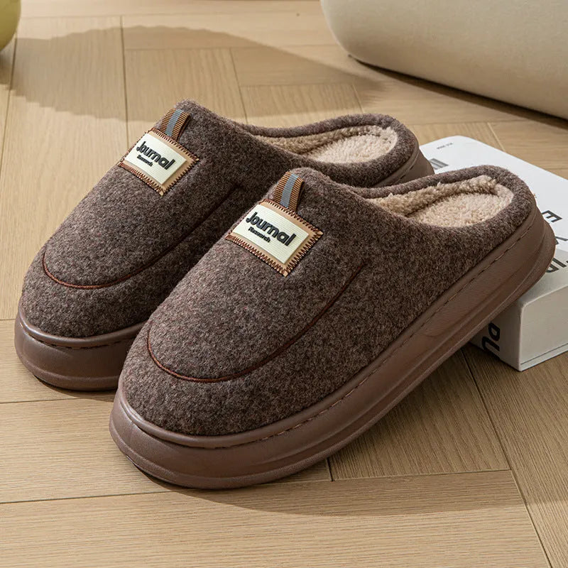 Men's warm thickened cotton slippers in grey and brown, suede upper, EVA sole, sizes 40-51