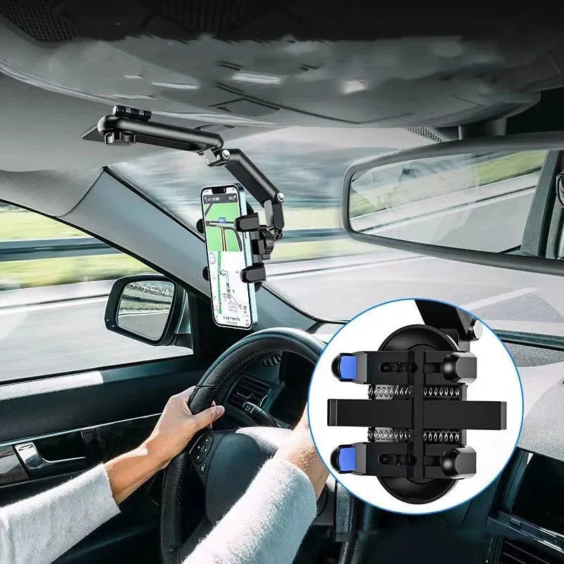 Black buckle-mount car sun visor attached to a vehicle's rear seat sun visor area.