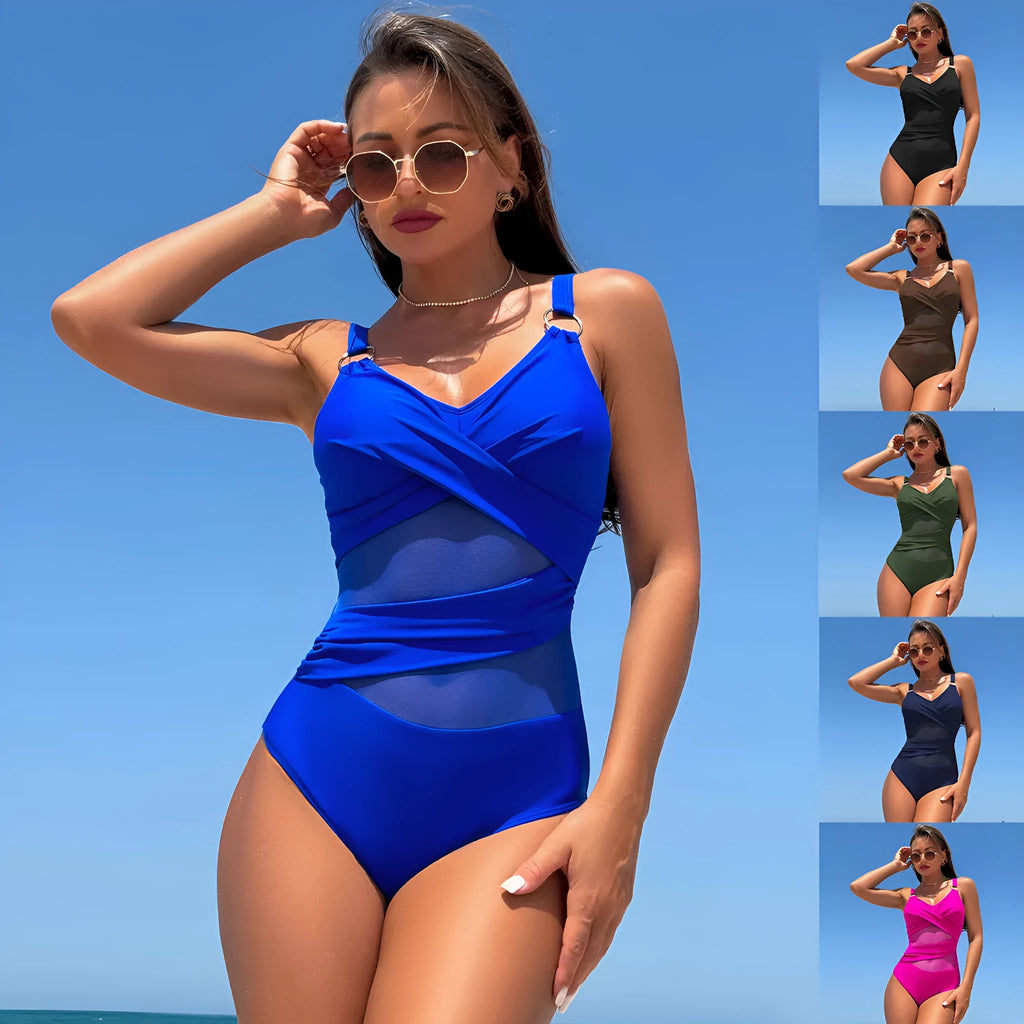 Women's solid colour one-piece swimsuit in quick-dry sports fabric