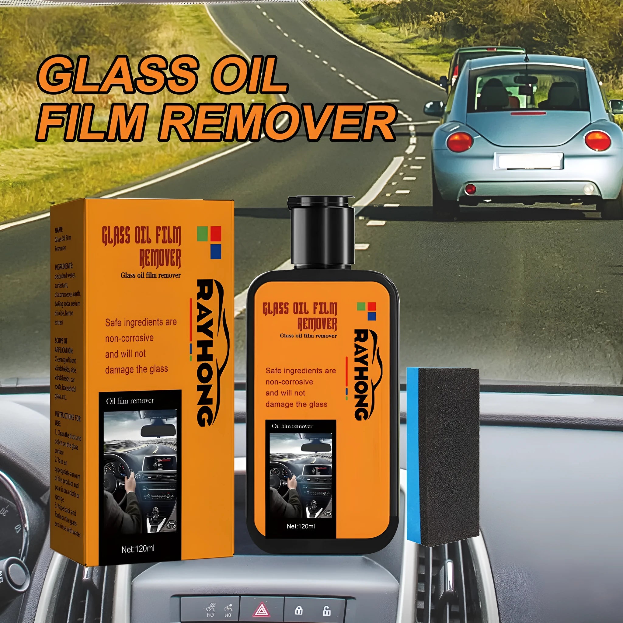 120ml car window glass cleaner spray bottle with cleaning sponge for oil film removal