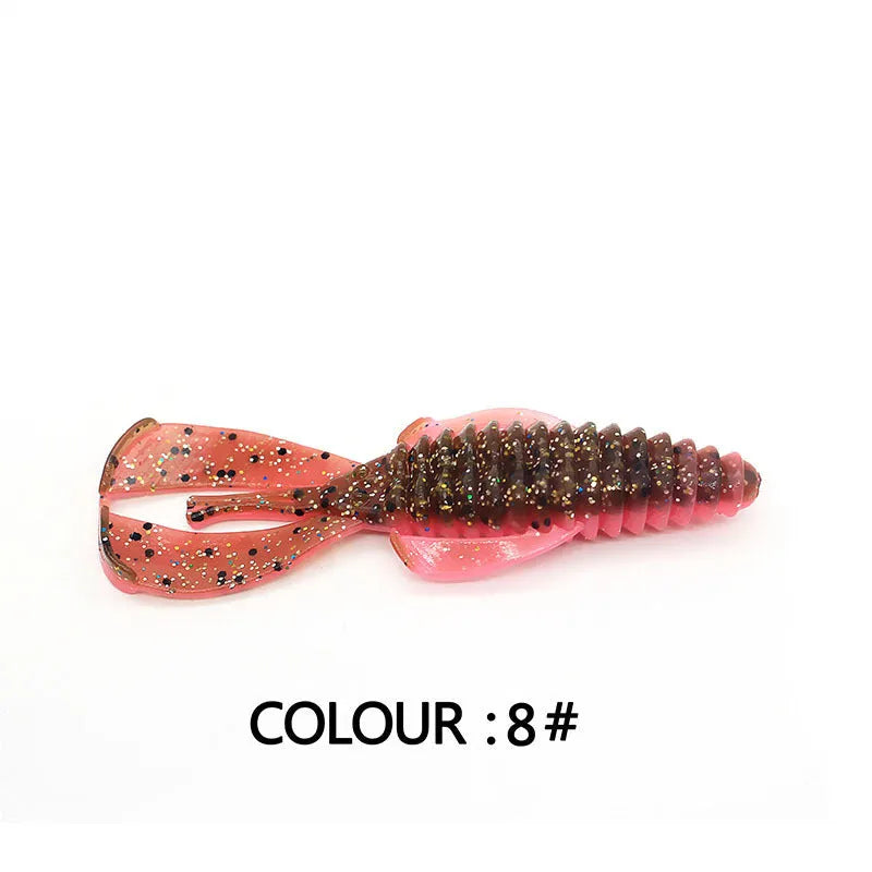 PVC soft bait fishing lure in various colours showing 8cm and 12cm size options