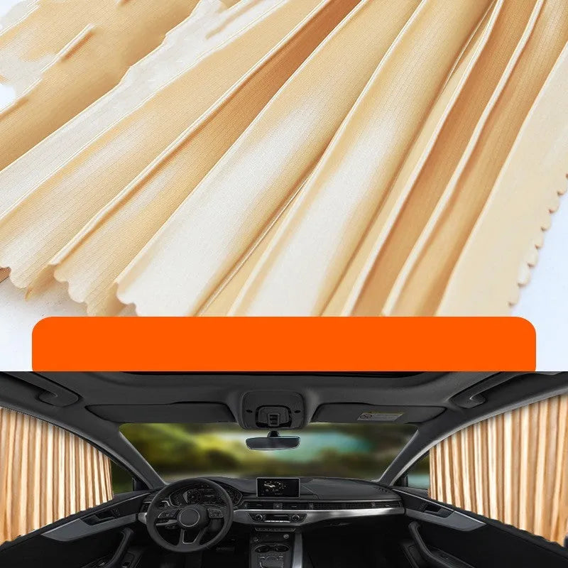 Auto retractable car sunshade curtain with roller shutter design in black colour