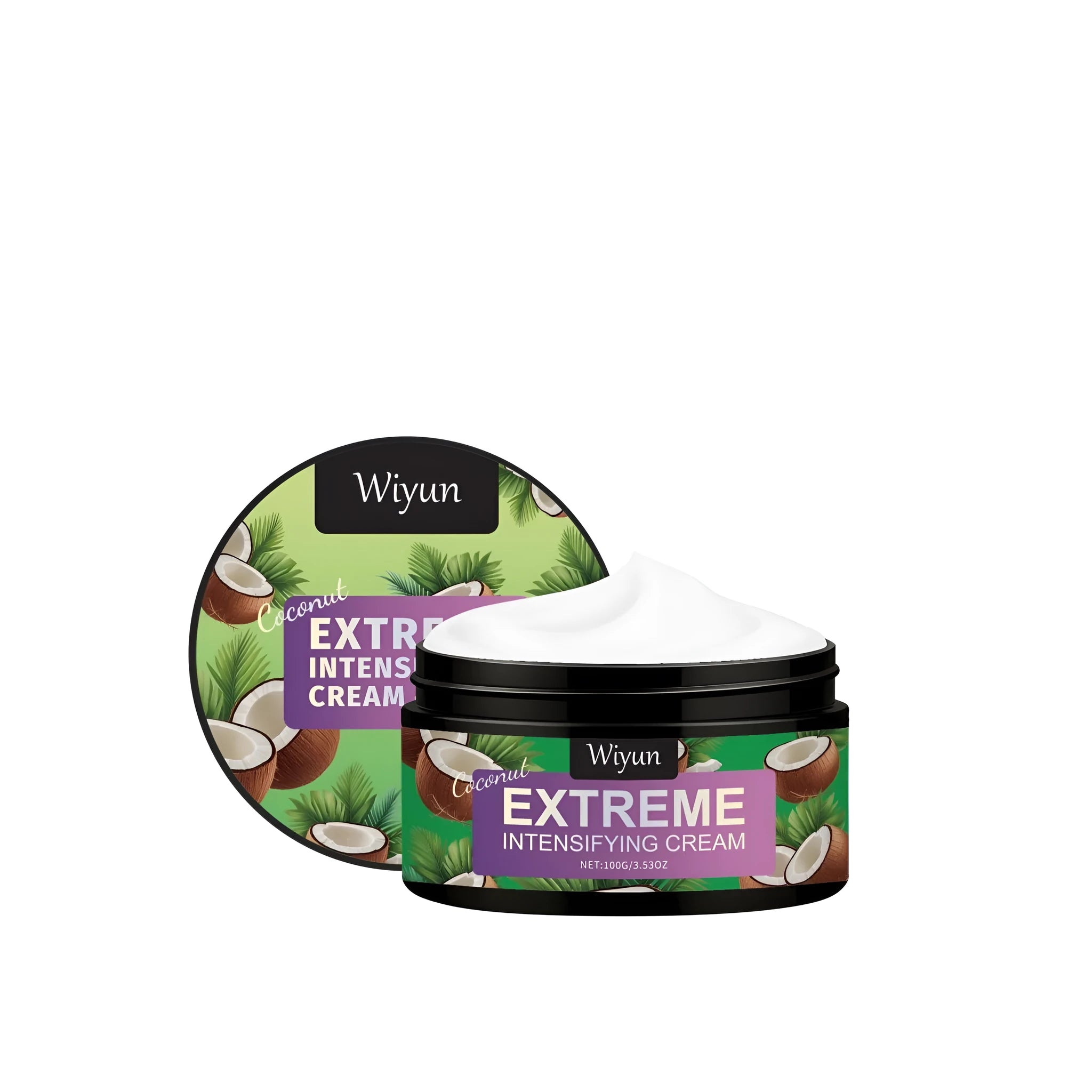 Container of Coconut Extreme Intensifying Cream moisturising gel with coconut flavour