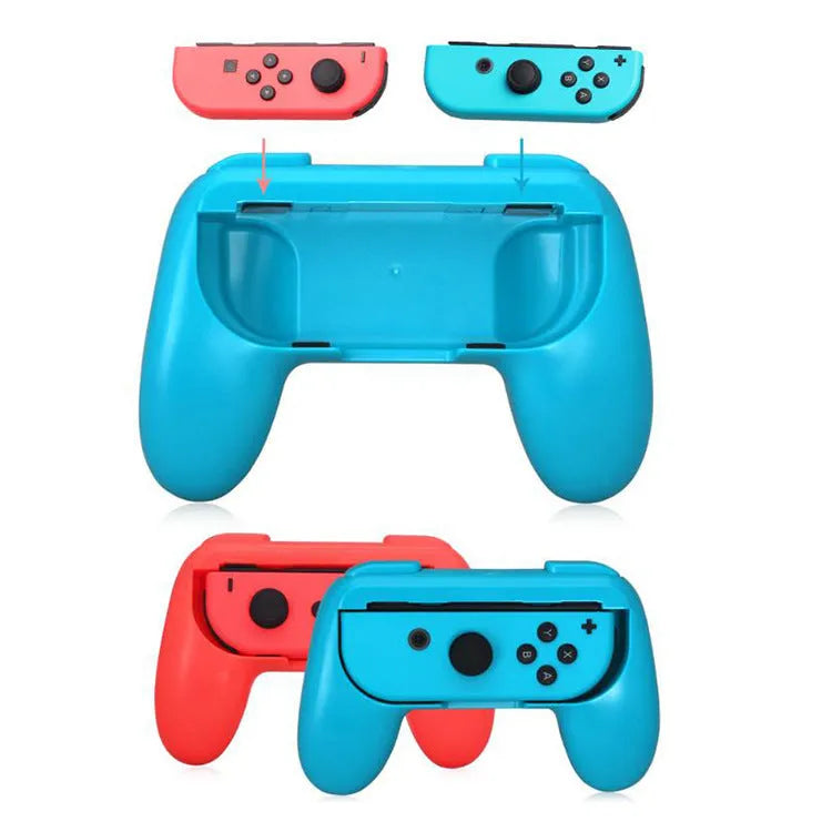 Nintendo Switch Joy-Con accessory grips in black and red blue colours