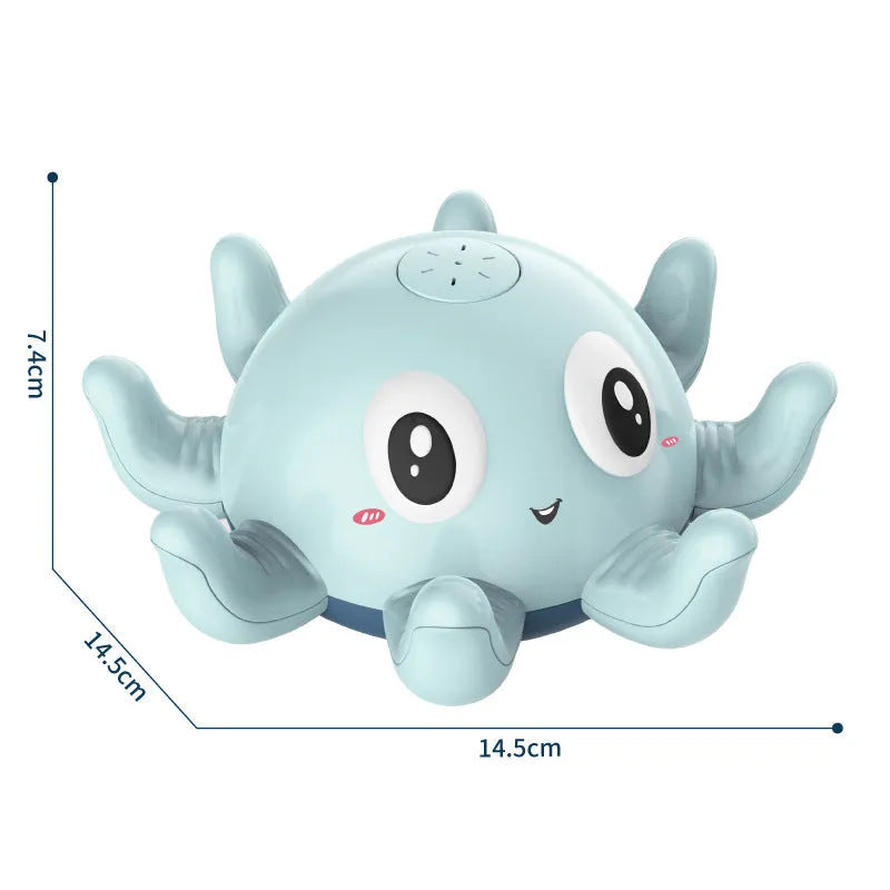 Blue automatic water spray bath toy with flashing lights for children's bath time