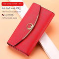 Women's genuine leather long wallet clutch with anti-theft card slots and multiple compartments
