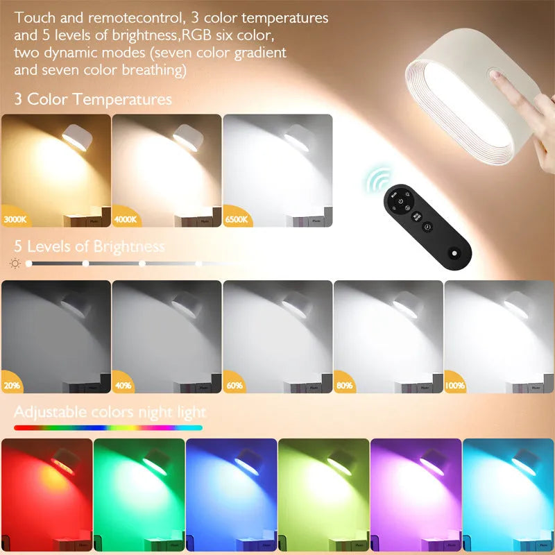Oval-shaped remote touch magnetic wall lamp mounted on a wall, showing colour-changing LED lights.