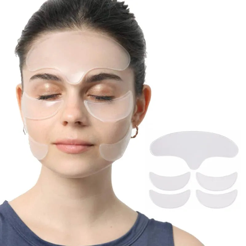 Transparent anti-wrinkle silicone patches in T-shaped, heart-shaped, triangle and neck sticker designs