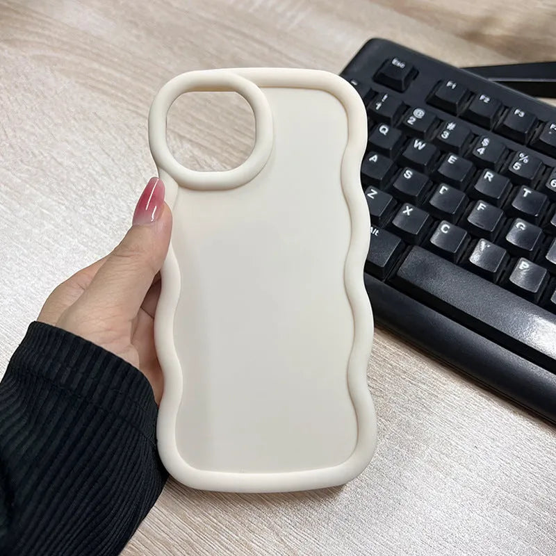 Macaron big wave silicone phone case for iPhone 16 Pro in light greenish blue with frosted finish