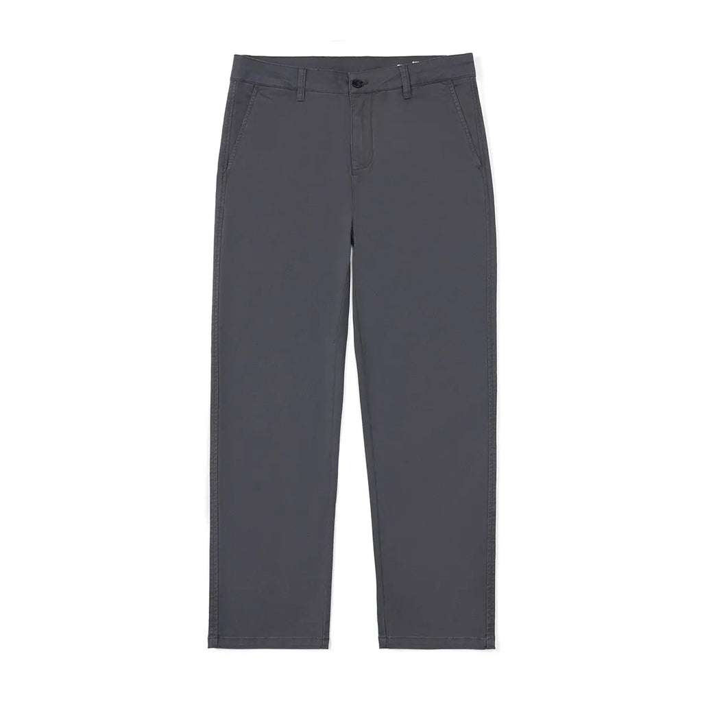 Men's cropped stretch cotton trousers, loose mid waist, elastic fly, dark grey black blue khaki, sizes 28-36