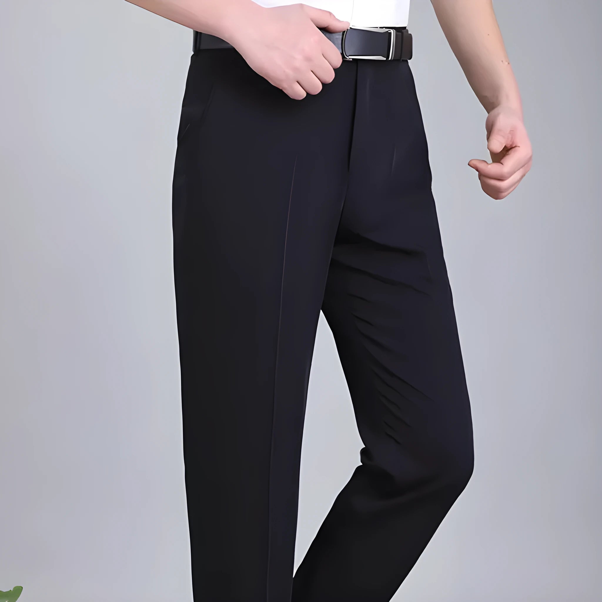 Men's straight cut business trousers in mulberry silk blend fabric with high waist design