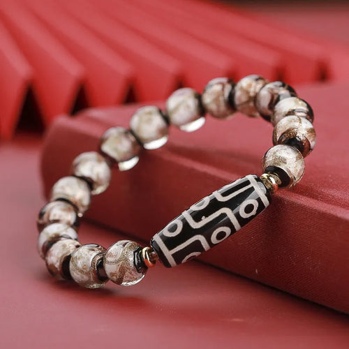 Ancient five-colour multi-treasure snake year lucky beads bracelet in coloured glaze