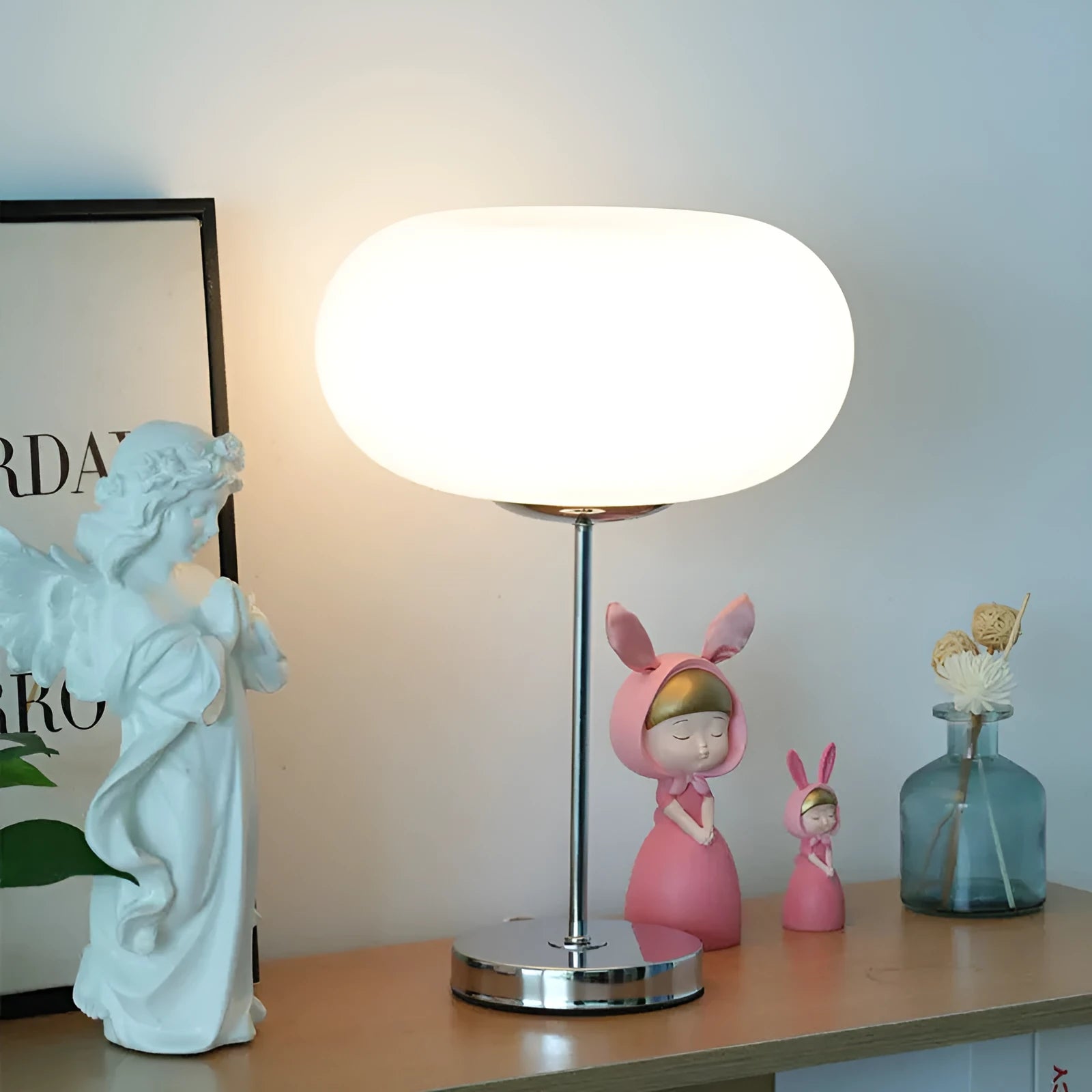 Glass lamp with 28cm single lampshade, button switch, and tricolor light for bedside decor