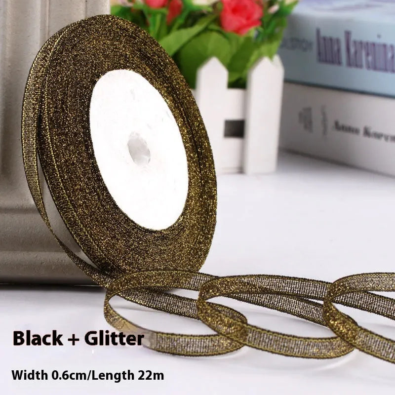 0.6cm wide polyester gift packaging ribbon roll in multiple colour options including gold leaf and jade pink