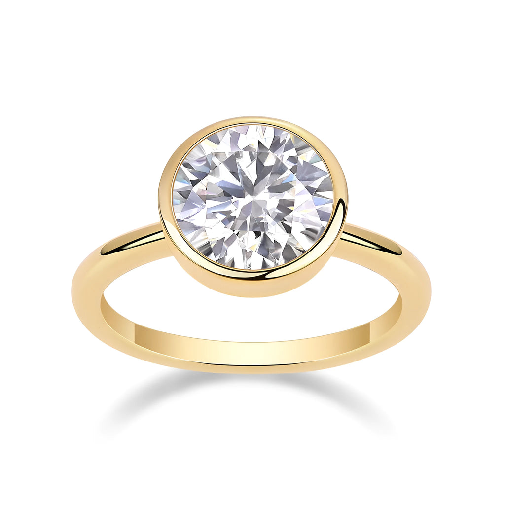 Moissanite wedding ring set with round 9.0mm stone in S925 silver and gold plating, sizes 5 to 9