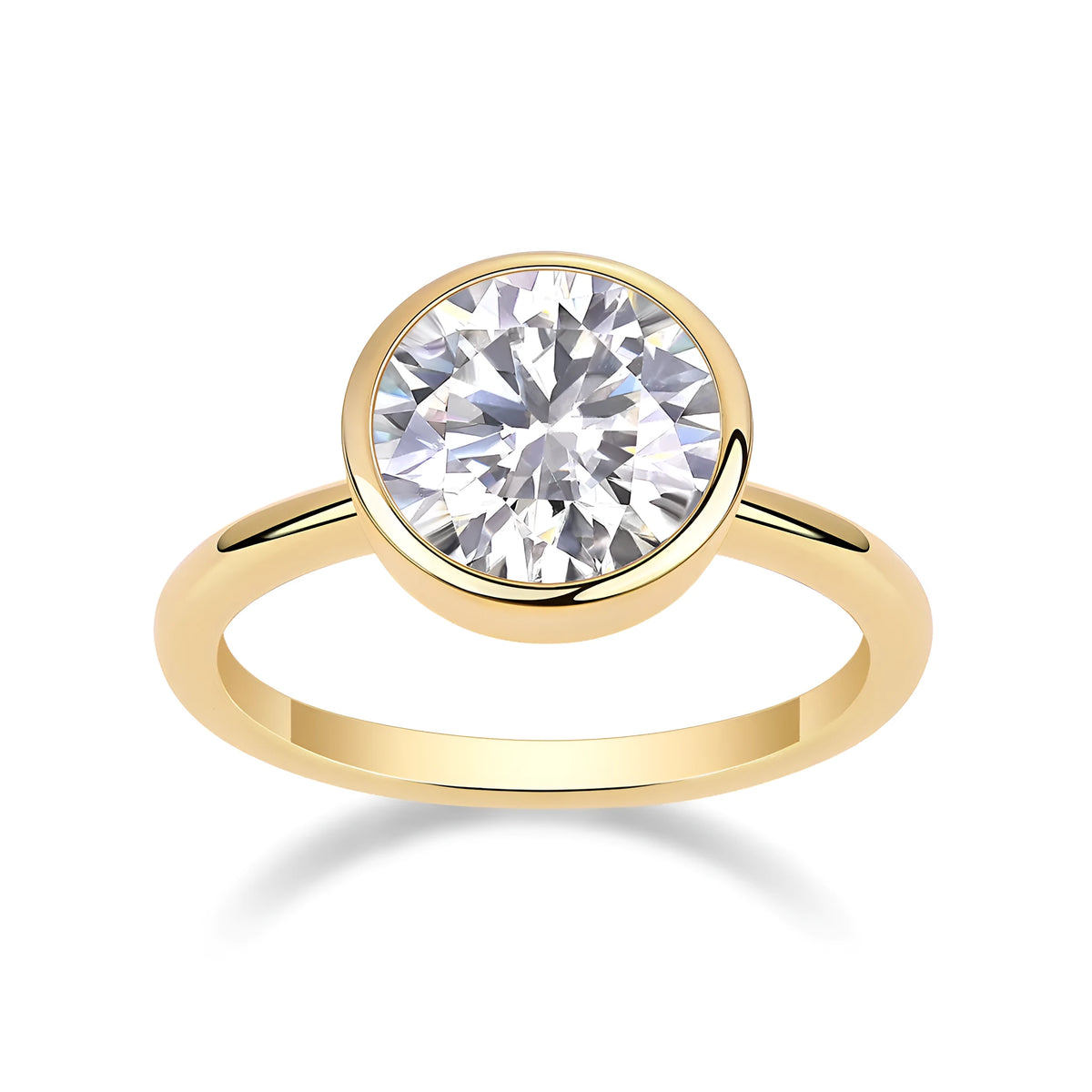 Moissanite wedding ring set with round 9.0mm stone in S925 silver and gold plating, sizes 5 to 9