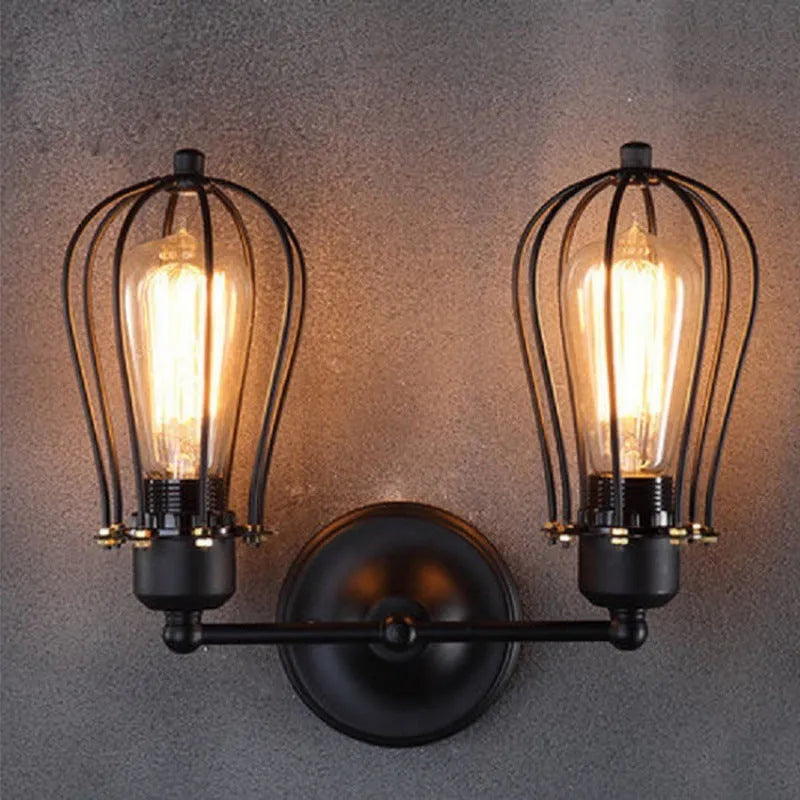Retro industrial iron wall lamp double head style for corridor staircase aisle
