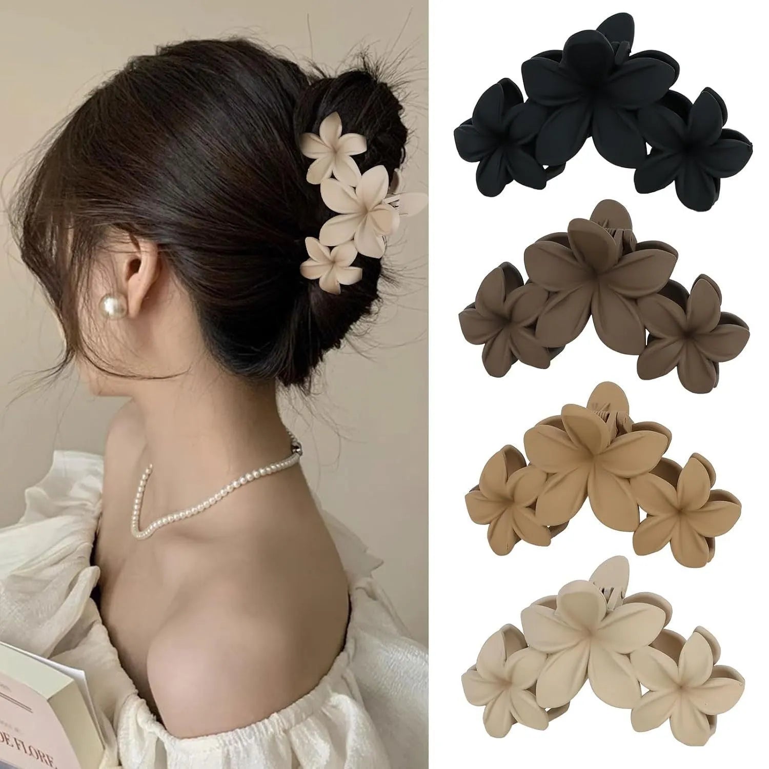 Six rose red plastic hair clips with frosted grip and pointed toe design arranged on white background