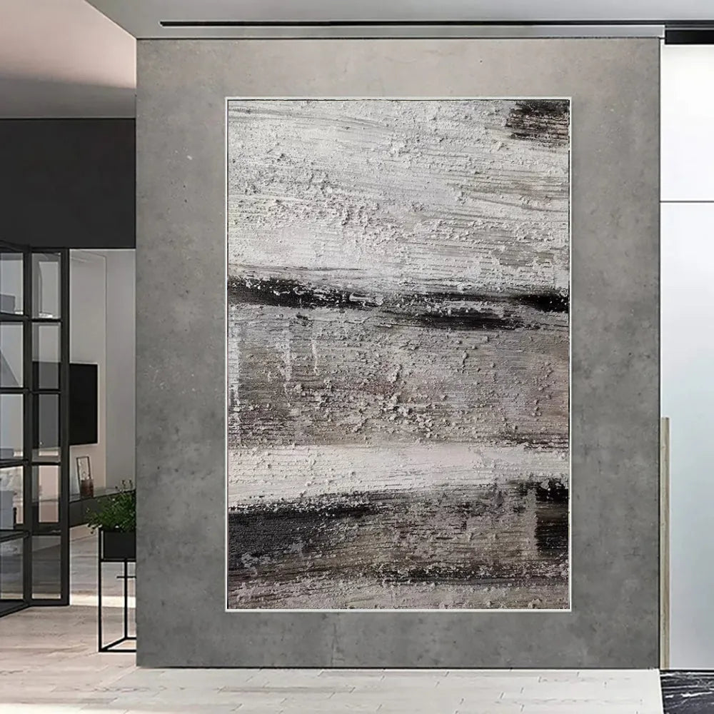 Handmade grey abstract textured oil painting on canvas unframed for wall decor