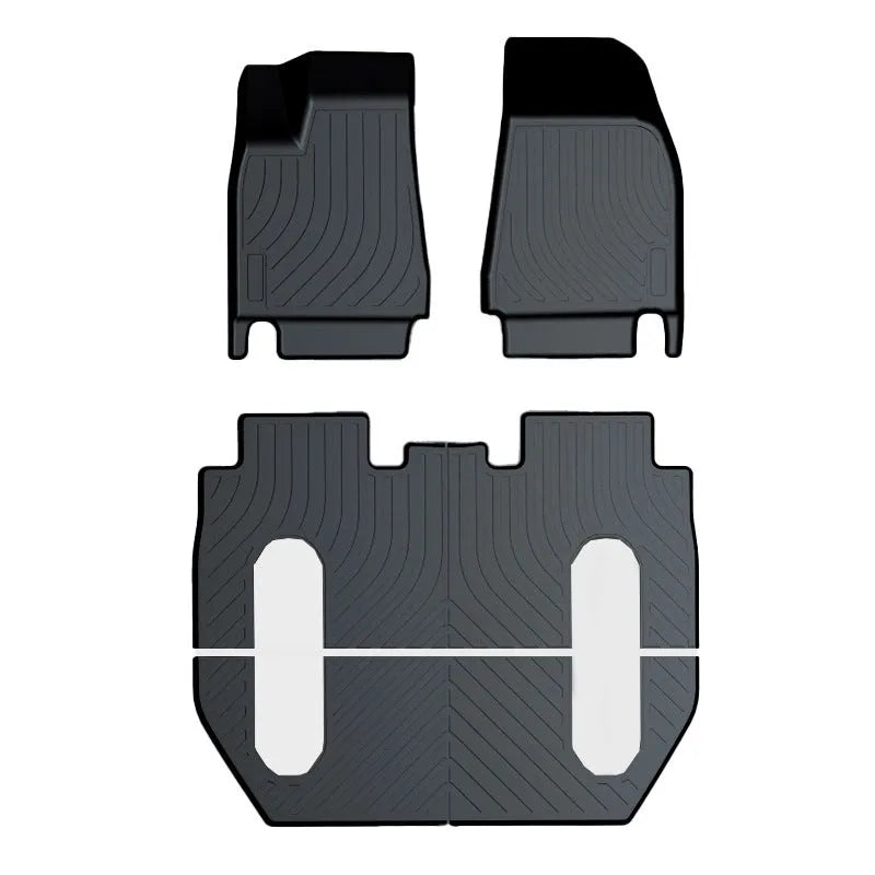 Rubber floor mats with TPE footrest designed for Tesla Model 3, Y, X, and S cars.