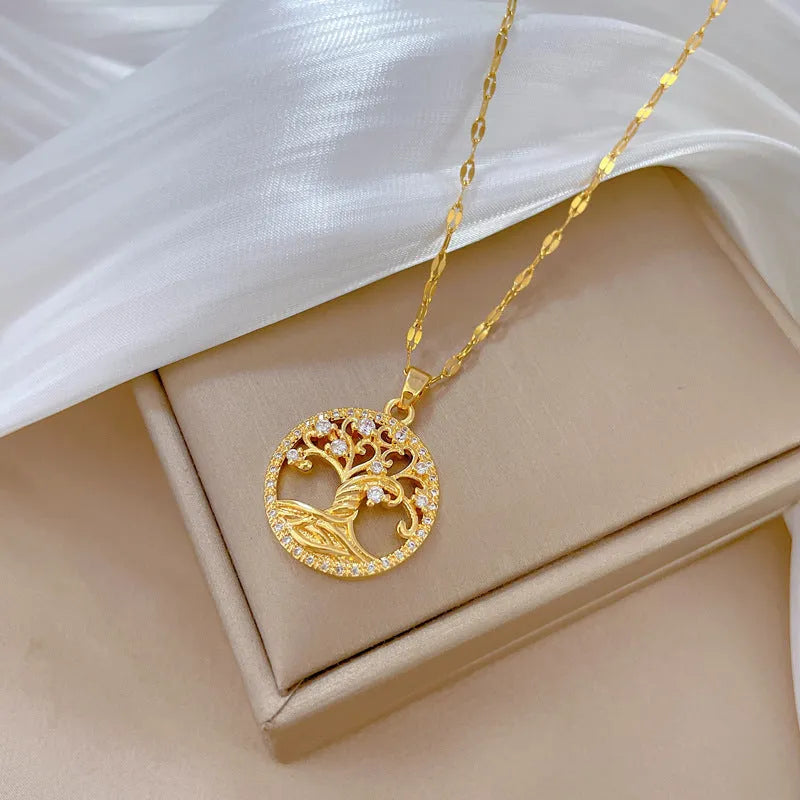 Gold-plated adjustable necklace with a mother of pearl and full rhinestone zircon cross pendant on a lip chain.