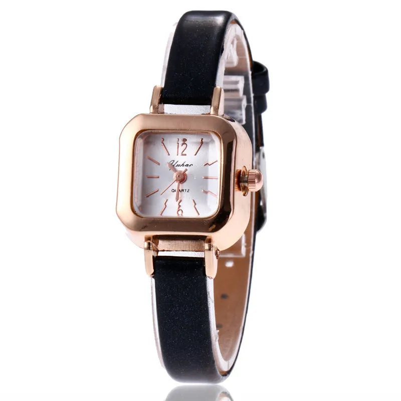 Women's retro fashion watch with alloy case in black, white, pink and brown colour options