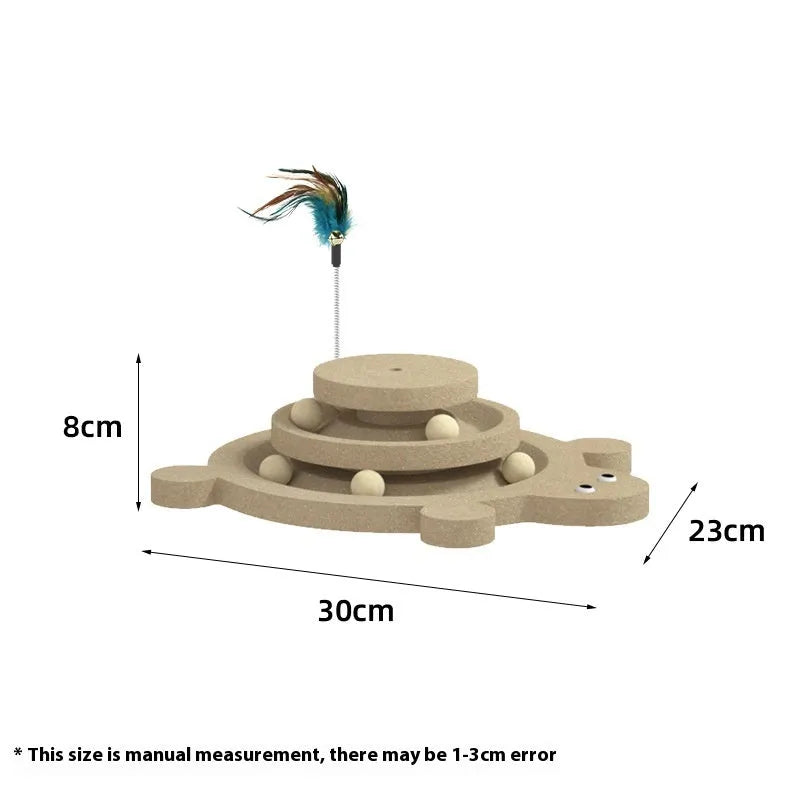 Solid wood cat scratching post with sisal rope and rotating turntable in decorative panda style design