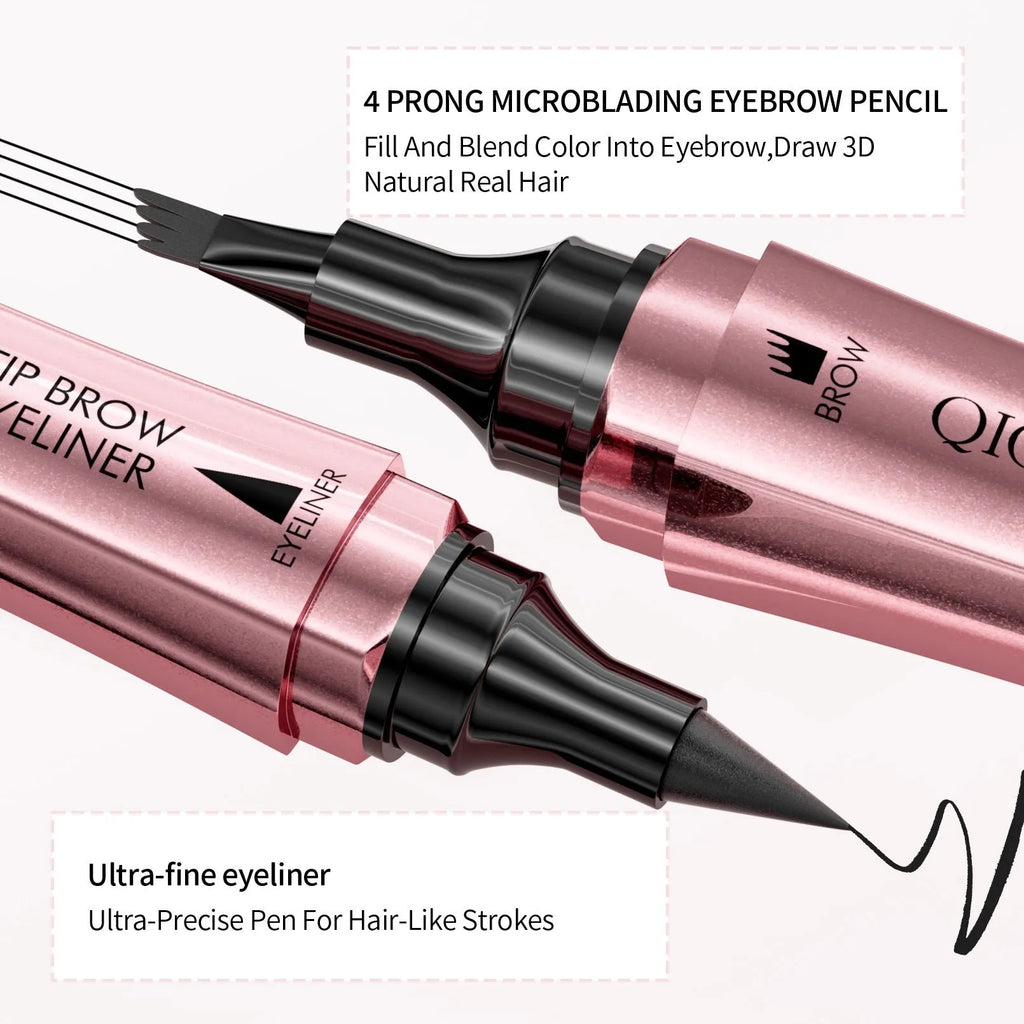 2-in-1 double-headed eyebrow pencil and eyeliner with 3D micro-carved liquid four-fork tip in four colour suit options
