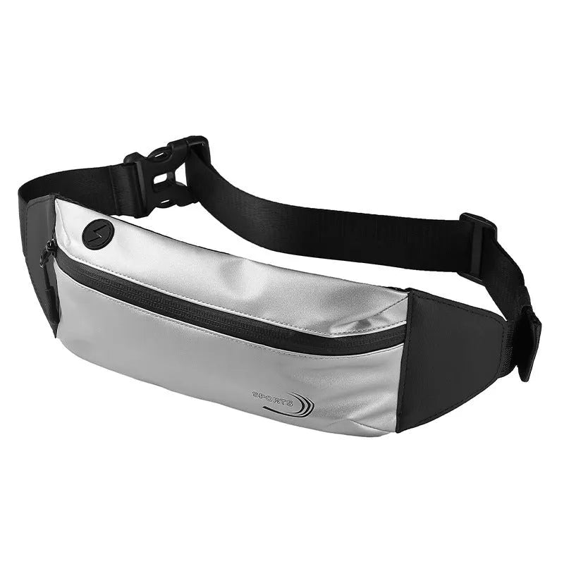 Men's black waterproof waist bag with adjustable strap for sports.