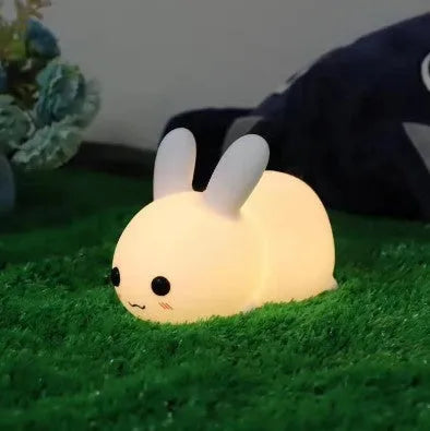 White rabbit silicone night light with touch control, warm and white LED light, 147×90×98mm