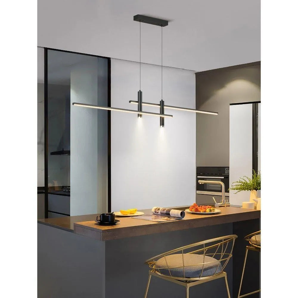 Black 120cm Nordic ceiling lamp with glass chandelier body and iron materials, 31W, for dining room or living room ceiling