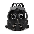 Black men's backpack with skull motif and silver studs on a structured PU body.