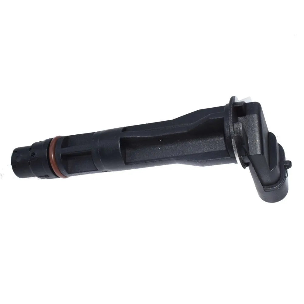 Black General Motors car sensor replacement part on a white background.