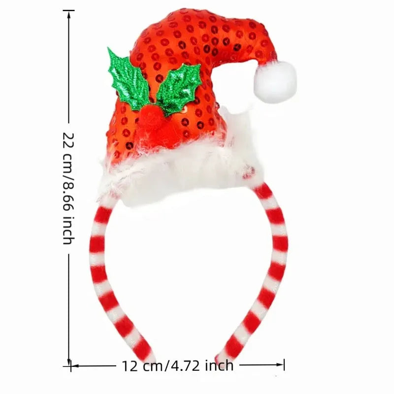Cartoon Christmas headband party headdress handmade from polyester fibre with elk motif in a red fluffy ball cap style.