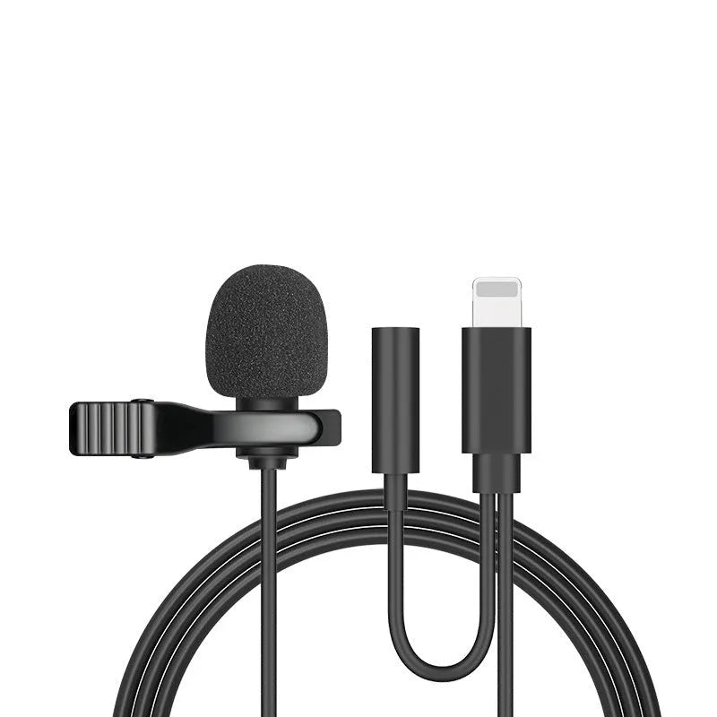 Apple-compatible lavalier lapel microphone headset with 1.5m black cable and multiple plug options